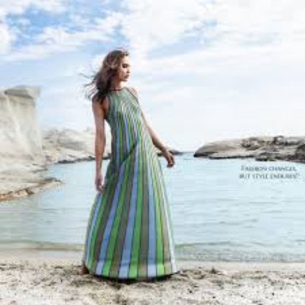 Angel Striped Maxi Dress in Green and Blue